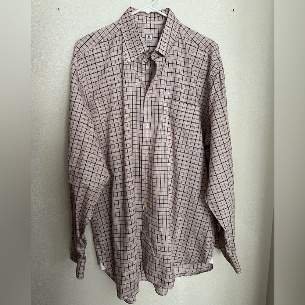 PETER MILLAR Black and Brown White Plaid Button Down Dress Shirt‎ Men's Size L
